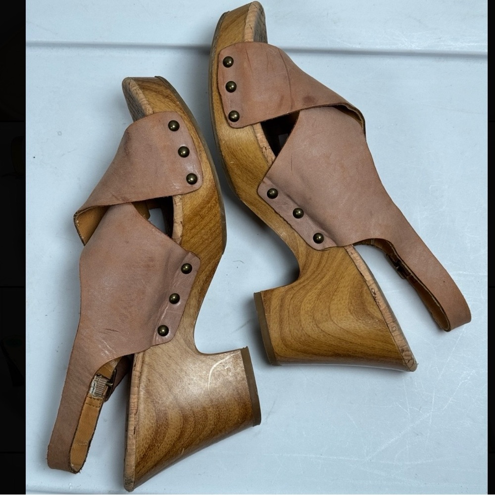 Korks By Kork Ease Wood Heel Platform Sandals Leather Strappy‎ Going Out Shoes 9
